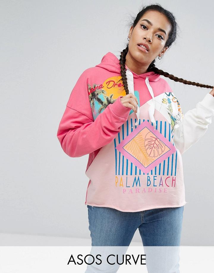 Asos Curve Hoody With Spliced Miami Surf Motif - Multi