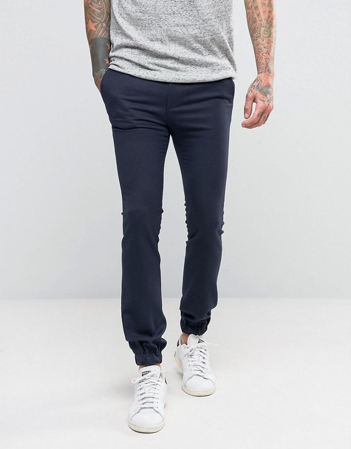 Asos Extreme Super Skinny Wool Look Smart Joggers In Navy - Navy