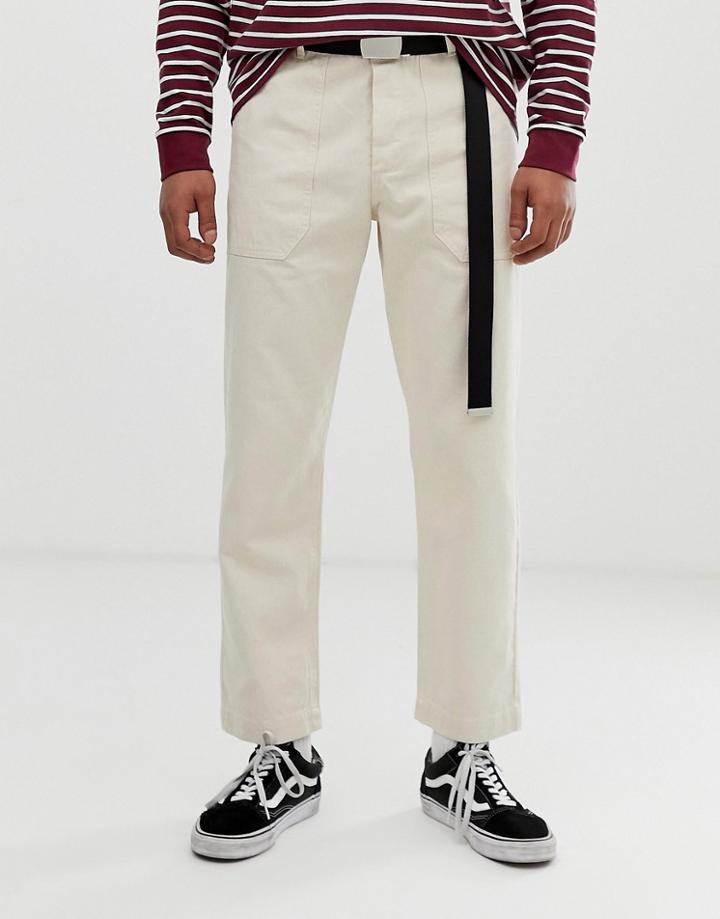 Pull & Bear Slim Worker Chino In Stone - Stone