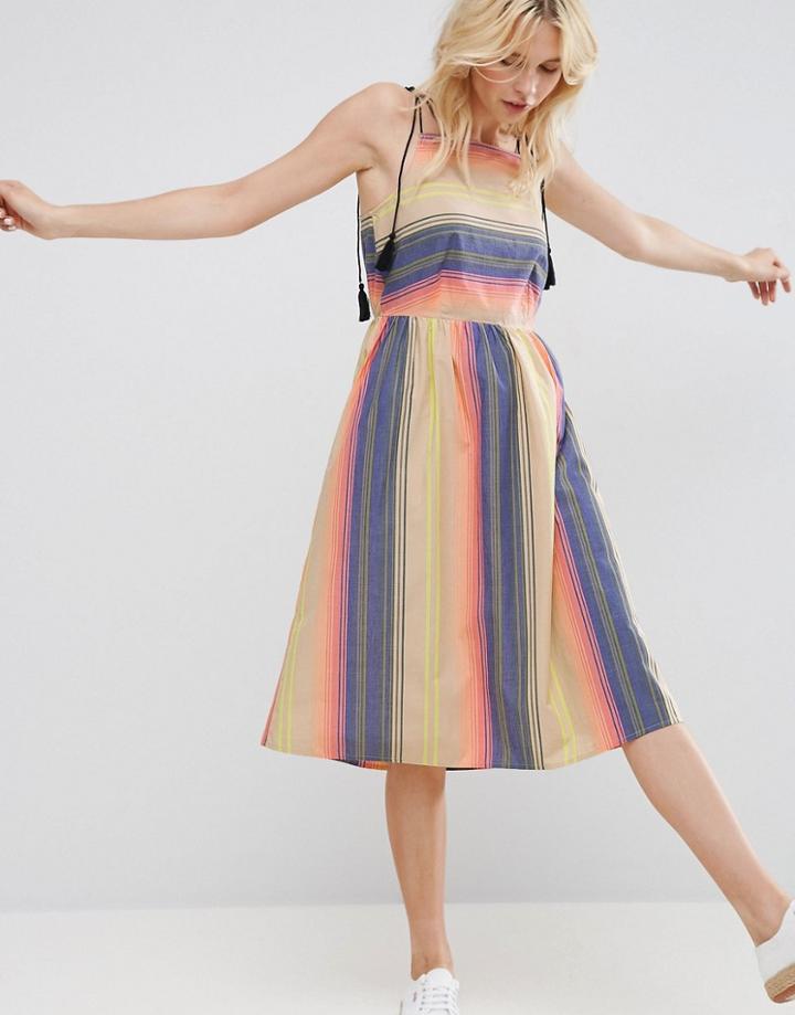 Asos Washed Stripe Sundress With Tassel Detail - Multi