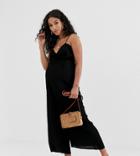 Asos Design Maternity Cami Jumpsuit With Gathered Bodice Detail-black