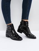 Asos Axis Leather Lace Up Flat Boots - Black