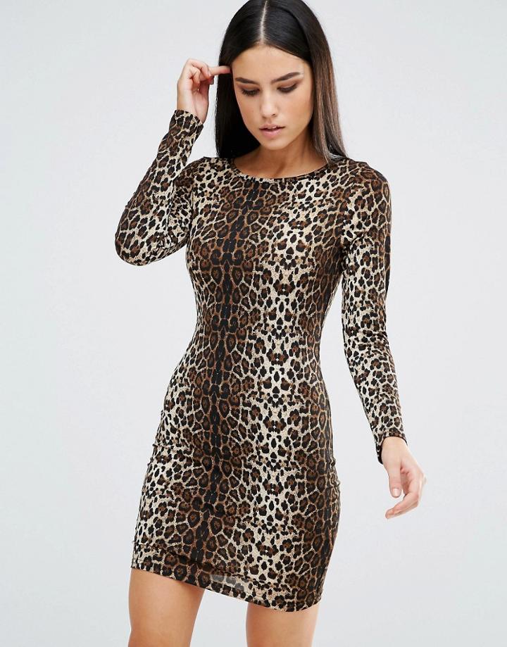 Ax Paris Bodycon Dress In Leopard - Multi