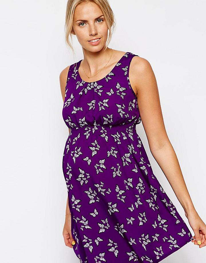 New Look Maternity Butterfly Print Waisted Dress - Multi