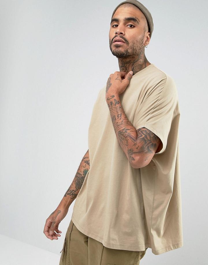 Asos Extreme Oversized T-shirt In Beige - Beige