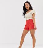 Asos Design Petite Easy Casual Short With Exposed Zip - Red