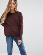 Jdy Knit Sweater With Lace Sleeves - Brown