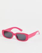 Asos Design Mid Rectangle Sunglasses In Pink With Smoke Lens