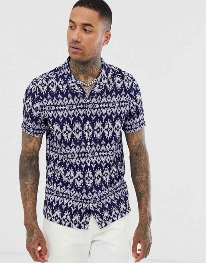 Asos Design Regular Fit Geo-tribal Print Shirt-blue