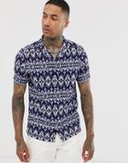 Asos Design Regular Fit Geo-tribal Print Shirt-blue