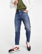 Asos Design Organic Cotton Blend Classic Rigid Jeans In Dirty Dark Wash Blue-blues