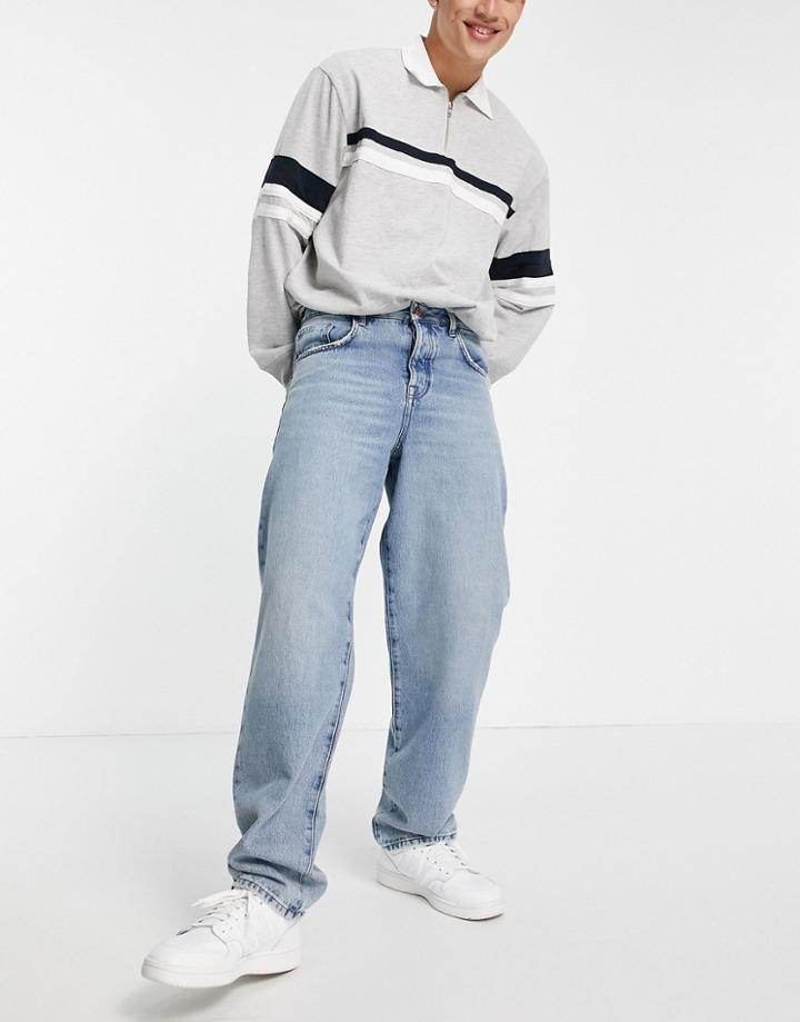 Asos Design Organic Cotton Blend Baggy Jeans In Vintage Mid Wash-blues