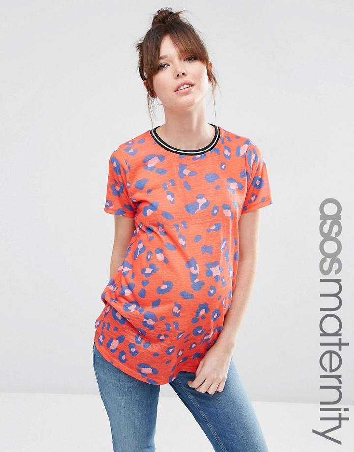Asos Maternity Top In Animal Print With Tipped Rib - Multi