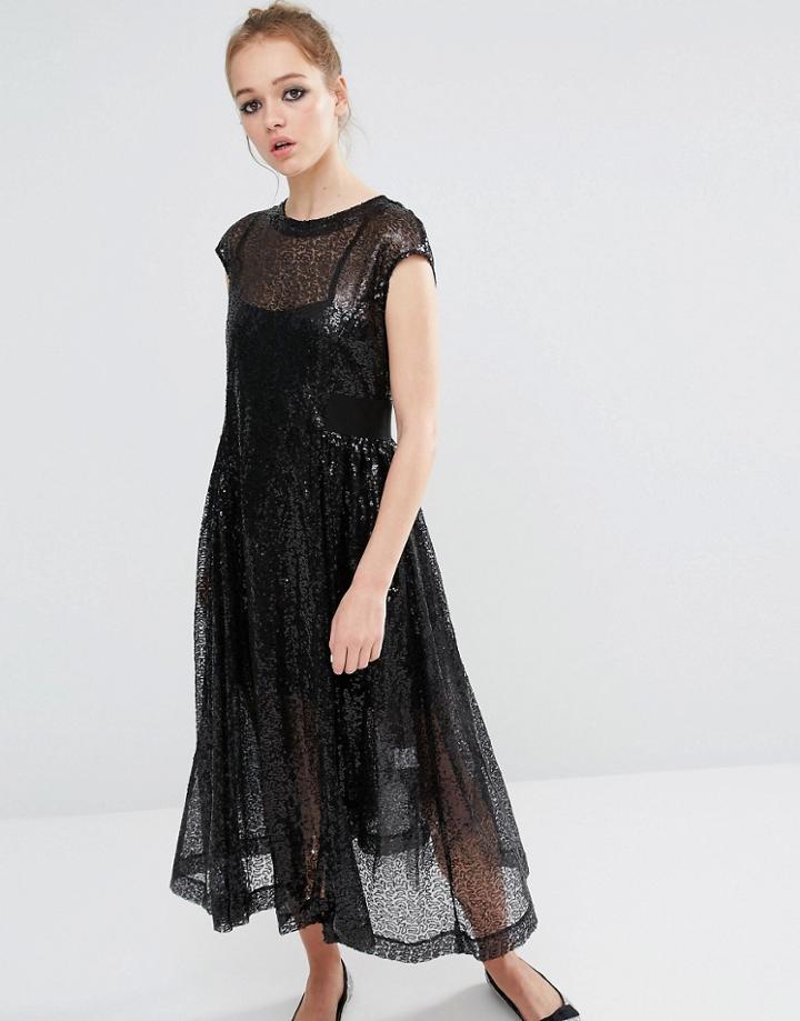 Sister Jane Sequin Smock Dress - Black