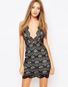 Missguided Lace Plunge Neck Body-conscious Dress - Nude And Black