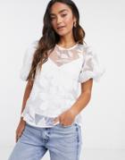 River Island Floral Organza Top In White