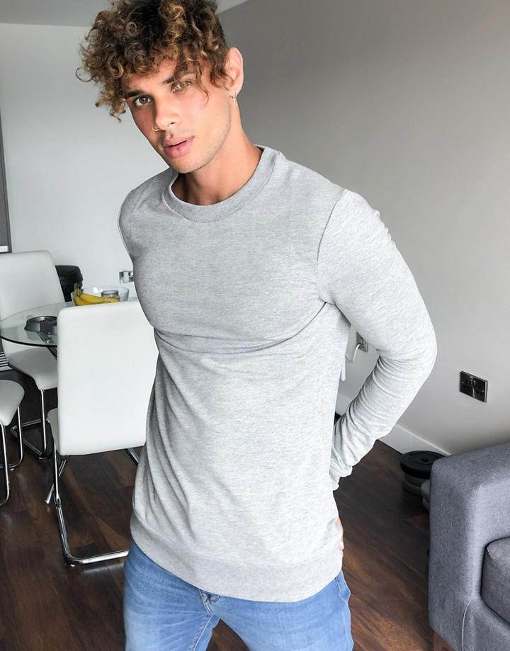 Asos Design Organic Muscle Sweatshirt In Gray Heather