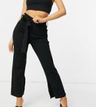 4th & Reckless Petite Knit Slit Detail Wide Leg Pants In Black