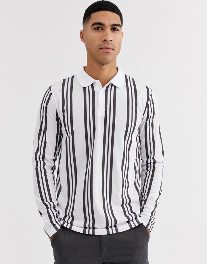 Asos Design Long Sleeve Polo In Vertical Stripe-purple