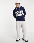 Asos Actual Oversized Hoodie With Rugby Collar And Color Block Stripe And Logo In Navy