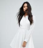 Missguided Chiffon Pleated Front Skater Dress - Cream