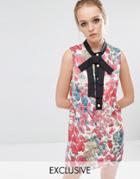 Sister Jane Petunia Floral Shift Dress With Tie Neck Detail - Multi