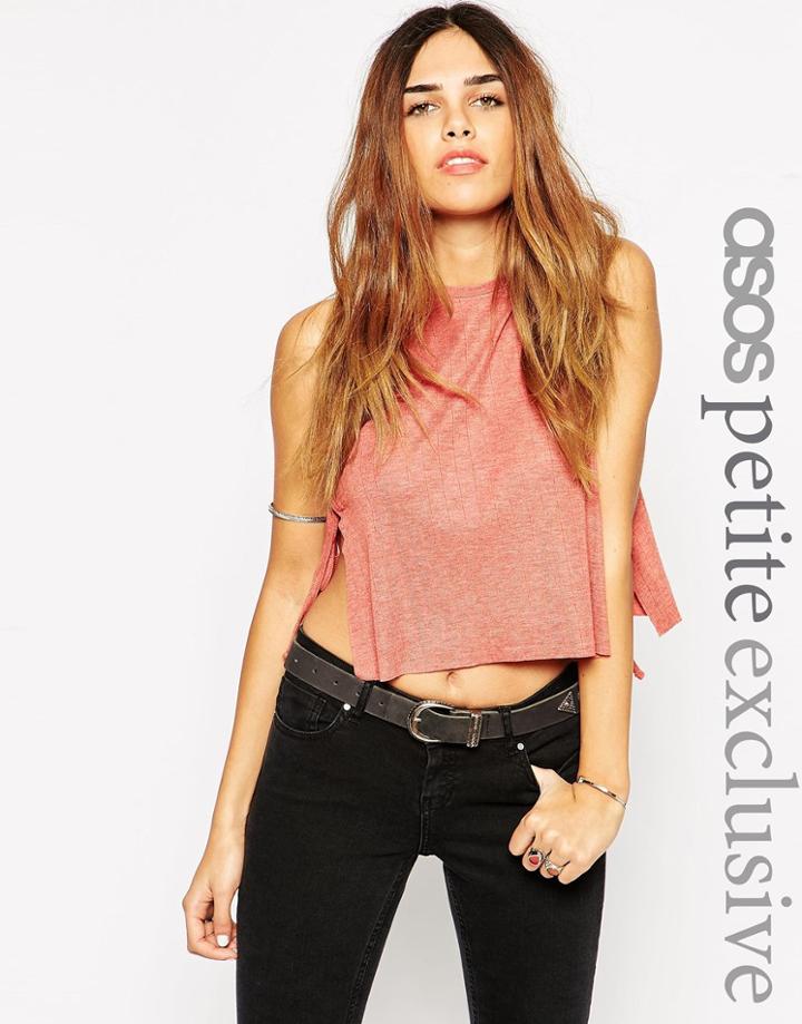 Asos Petite Tank With Tie Sides In Rib - Rust