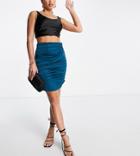 Missguided Tall Satin Mini Skirt With Ruched Detail In Blue-blues