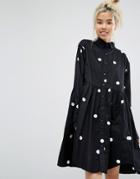 Lazy Oaf Mono Big Dot Oversized Shirt Smock Dress - Black