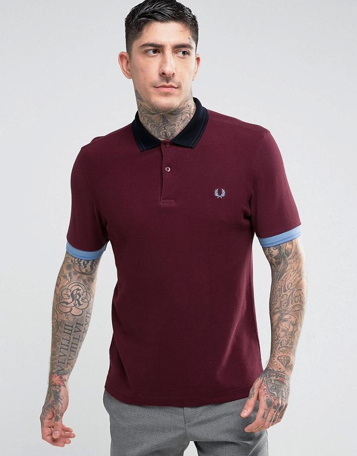 Fred Perry Slim Fit Textured Polo With Contrast Collar In Burgundy - Red
