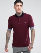 Fred Perry Slim Fit Textured Polo With Contrast Collar In Burgundy - Red