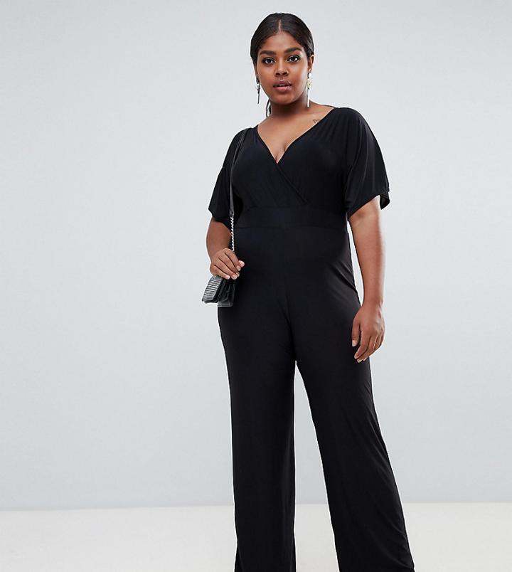 Boohoo Plus Kimono Sleeve Jumpsuit In Black - Black