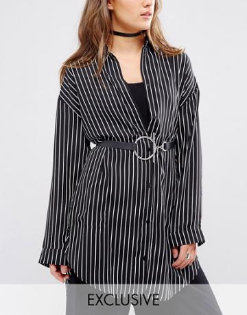 Retro Luxe London Metal T-bar & Ring Leather Belt - Black