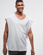 Asos Super Oversized Sleeveless T-shirt With Dropped Armhole And Raw Scoop Neck In Gray - Dim Gray