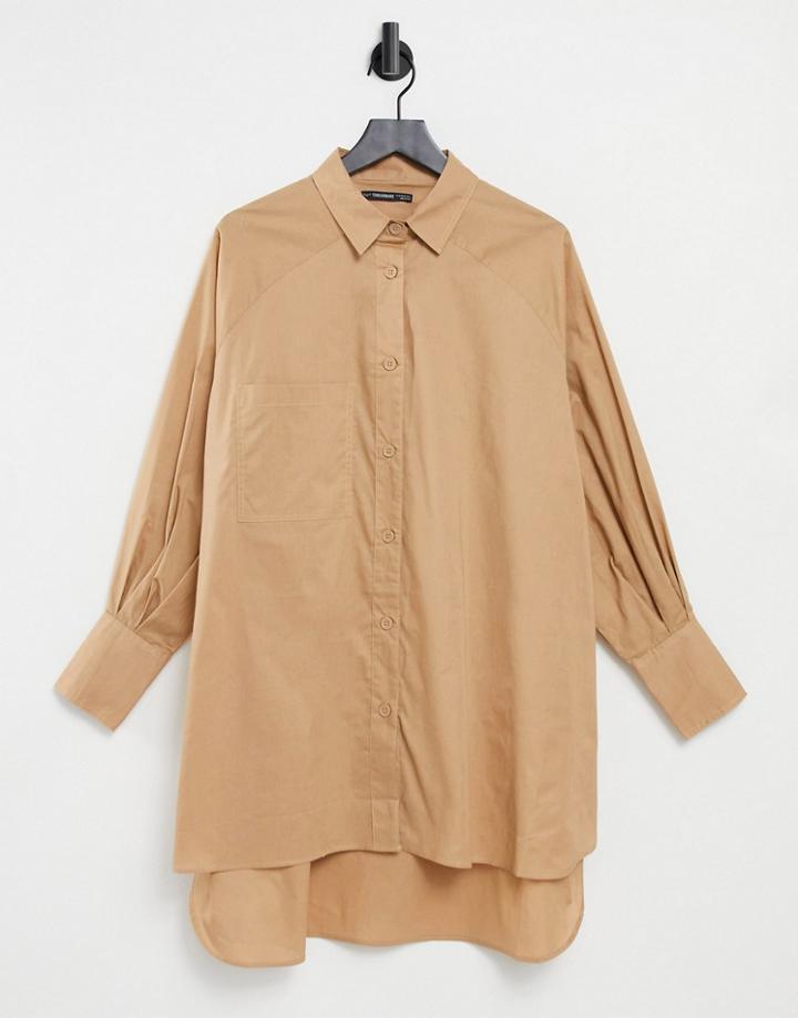 Threadbare Oversized Balloon Sleeve Shirt Dress In Taupe-pink