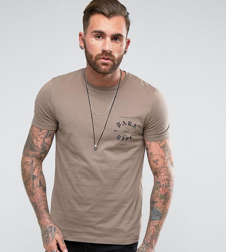Asos Tall T-shirt With Gothic Chest Print - Beige