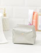 Paul Costelloe Real Leather Metallic Makeup Bag - Silver