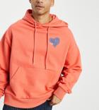 Collusion Oversized Hoodie With Logo Heart Print In Orange Acid Wash