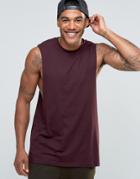 Asos Longline Sleeveless T-shirt With Dropped Armhole In Oxblood - Oxblood