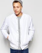 Asos Bomber Jacket With Poppers In White - White