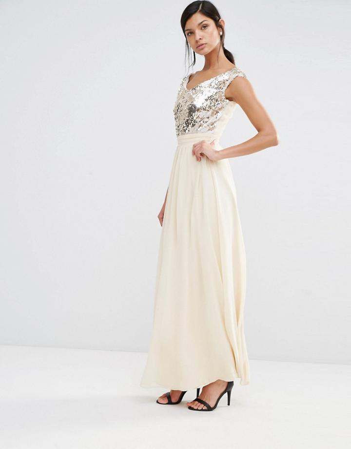 Little Mistress Maxi Dress With Sequin Body - Cream