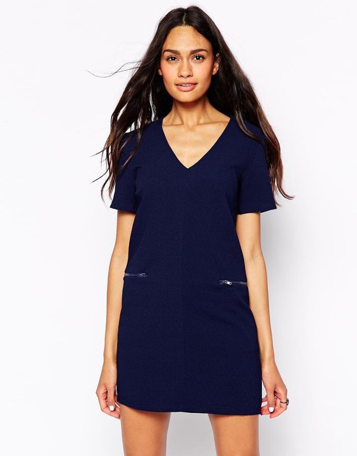Yumi Shift Dress With Zip Detail - Navy