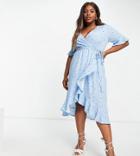 Influence Plus Wrap Front Midi Dress In Floral Print-blues