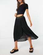 Vila Pleated Midi Wrap Skirt In Black