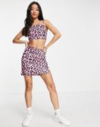 Miss Selfridge Faux Leather Leopard Print Mini Skirt In Pink