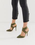 Asos Design Payback Elastic High Heels In Khaki-green