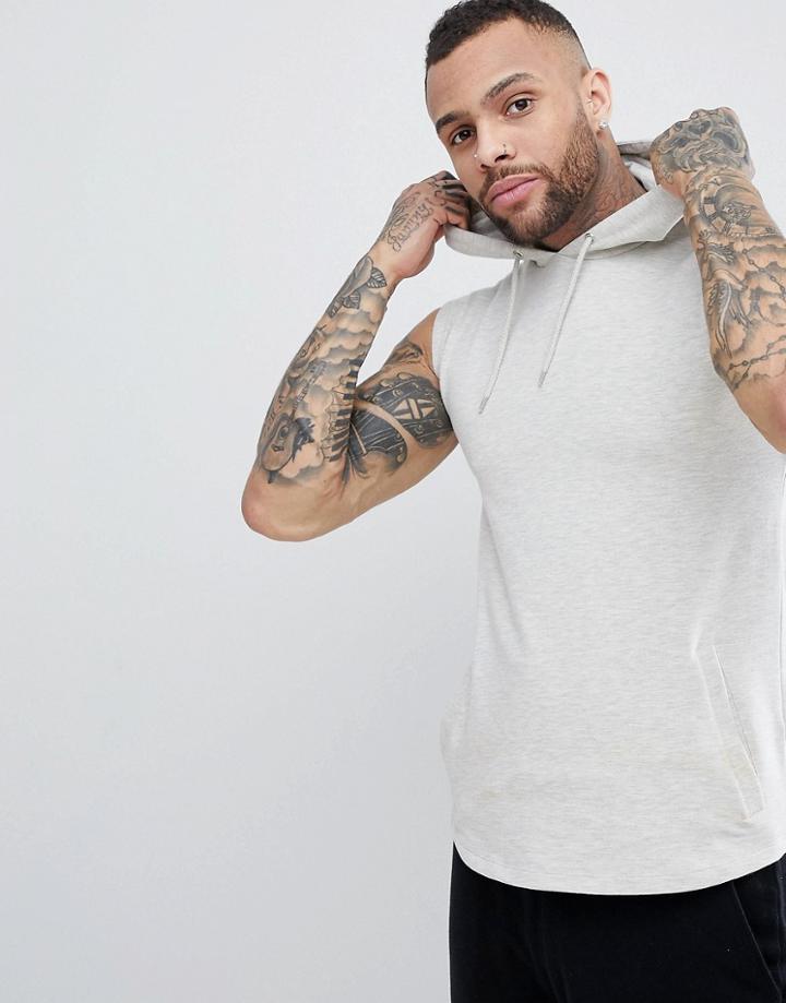 Asos Sleeveless Muscle Hoodie In White Marl - White