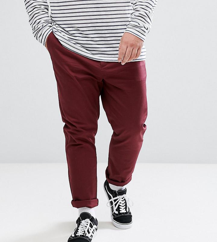 Asos Plus Slim Chinos In Dark Burgundy - Red
