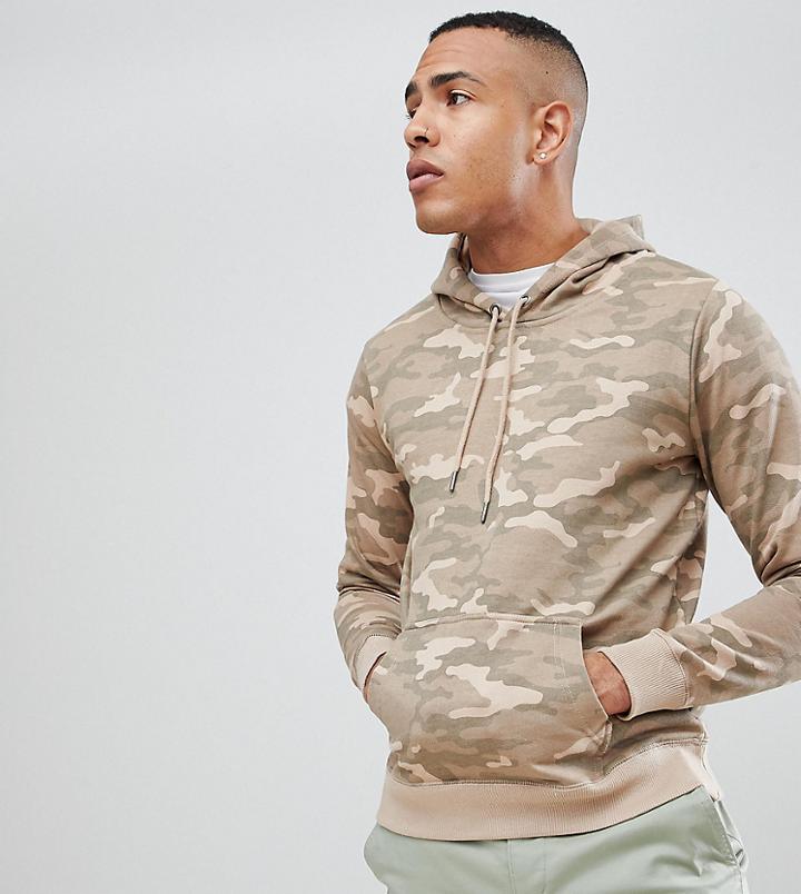 Brave Soul Tall Camo Hoodie - Stone