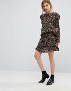 Vero Moda Leopard Ruffle Skirt - Brown